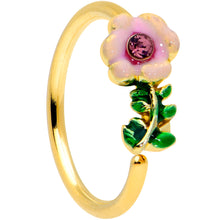 Load image into Gallery viewer, 20G 5/16 Purple CZ Gem Gold Tone Pink Flower Nose Hoop
