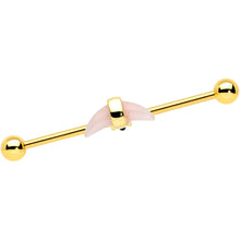 Load image into Gallery viewer, 14G Pink Gem Gold Tone Crescent Industrial Barbell 38mm
