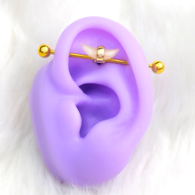Load image into Gallery viewer, 14G Pink Gem Gold Tone Crescent Industrial Barbell 38mm

