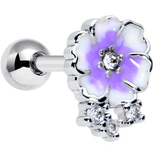 Load image into Gallery viewer, 16G 1/4 Clear CZ Gem White Purple Flower Cartilage Tragus Earring
