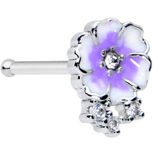 Load image into Gallery viewer, 20G 1/4 Clear CZ Gem Purple White Flower Nose Bone
