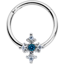 将图片加载到图库查看器，16G 3/8 Clear Blue Gem Renaissance Cross Hinged Segment Ring
