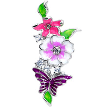 Load image into Gallery viewer, 16G 1/4 Clear CZ Gem Flower Purple Butterfly Cartilage Tragus
