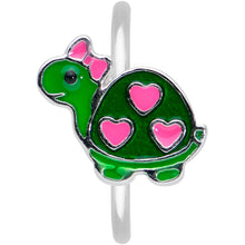 Load image into Gallery viewer, 20G 5/16 Pink Hearts Bow Green Turtle Nose Hoop
