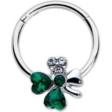 将图片加载到图库查看器，16G 3/8 Clear Green Gem Shamrock St Patricks Hinged Segment Ring
