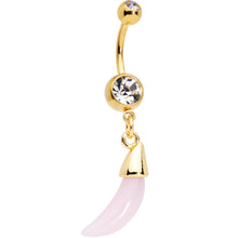 将图片加载到图库查看器，Clear Pink Gem Gold Tone Crescent Stone Hippie Dangle Belly Ring
