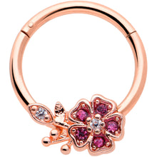 Load image into Gallery viewer, 16G 3/8 Pink Gem Rose Gold Tone Heart Flower Hinged Segment Ring
