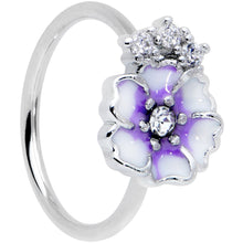 Load image into Gallery viewer, 20G 5/16 Clear CZ Gem Purple White Flower Nose Hoop
