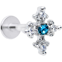 Load image into Gallery viewer, 16G 5/16 Clear Blue Gem Renaissance Cross Labret Monroe Tragus
