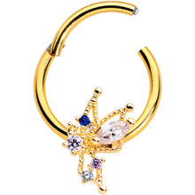 Load image into Gallery viewer, 16G 3/8 Clear CZ Gem Gold Hue Angel Christmas Hinged Segment Ring
