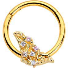 Load image into Gallery viewer, 16G 3/8 Clear CZ Gem Gold Tone Butterfly Hinged Segment Ring
