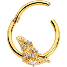 Load image into Gallery viewer, 16G 3/8 Clear CZ Gem Gold Tone Butterfly Hinged Segment Ring
