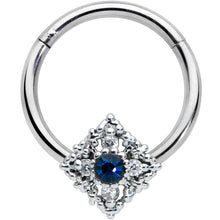 Load image into Gallery viewer, 16G 3/8 Clear Blue Gem Textured Rhombus Cross Hinged Segment Ring
