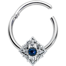 Load image into Gallery viewer, 16G 3/8 Clear Blue Gem Textured Rhombus Cross Hinged Segment Ring
