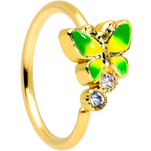 将图片加载到图库查看器，20G 5/16 Clear CZ Gem Green Butterfly Gold Tone Insect Nose Hoop
