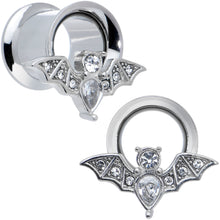 Load image into Gallery viewer, Clear Gem Bat Halloween Double Flare Tunnel Plug Set
