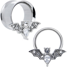 Load image into Gallery viewer, Clear Gem Bat Halloween Double Flare Tunnel Plug Set
