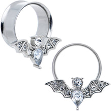 Load image into Gallery viewer, Clear Gem Bat Halloween Double Flare Tunnel Plug Set
