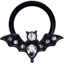 Load image into Gallery viewer, Clear Gem Black Bat Halloween Double Flare Tunnel Plug Set
