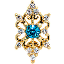 Load image into Gallery viewer, 16G 1/4 Clear Blue Gem Gold Tone Royal Heart Labret Monroe Tragus
