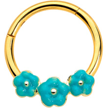 将图片加载到图库查看器，16G 3/8 Gold Tone Little Green Flower Hinged Segment Ring
