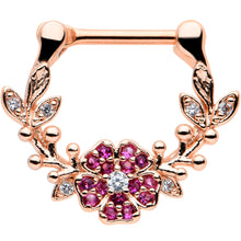 Load image into Gallery viewer, 16G 5/16 Pink Gem Rose Gold Tone Heart Flower Cartilage Clicker
