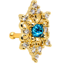 将图片加载到图库查看器，20G 1/4 Clear Blue Gem Gold Tone Royal Heart Nose Bone

