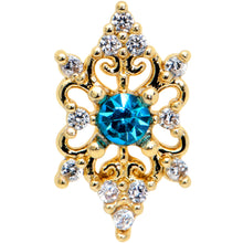 将图片加载到图库查看器，20G 1/4 Clear Blue Gem Gold Tone Royal Heart Nose Bone

