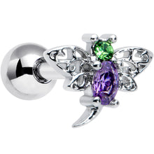 Load image into Gallery viewer, 16G 1/4 Green Purple Gem Dragonfly Cartilage Tragus Earring
