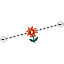 Load image into Gallery viewer, 14G Red Orange Yellow Fanciful Flower Industrial Barbell 38mm
