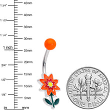 将图片加载到图库查看器，Red Orange Fanciful Flower Belly Ring
