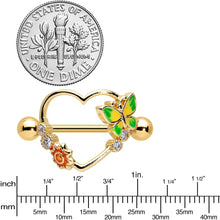 将图片加载到图库查看器，14G 9/16 Clear CZ Gem Gold Tone Butterfly Heart Nipple Shield Set
