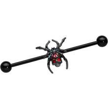 Load image into Gallery viewer, 14G Red Gem Black Widow Spider Halloween Industrial Barbell 38mm
