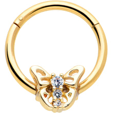 Load image into Gallery viewer, 16G 3/8 Clear CZ Gem Gold Tone Open Butterfly Hinged Segment Ring
