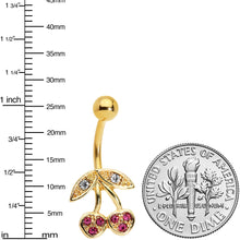 Load image into Gallery viewer, Clear Purple Gem Gold Tone Very Cherry Belly Ring
