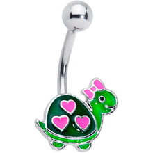 将图片加载到图库查看器，Pink Green Hearts Bow Pretty Turtle Belly Ring
