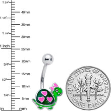 将图片加载到图库查看器，Pink Green Hearts Bow Pretty Turtle Belly Ring
