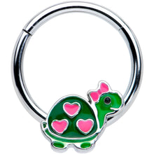 将图片加载到图库查看器，16G 3/8 Hearts Bow Pink Green Pretty Turtle Hinged Segment Ring
