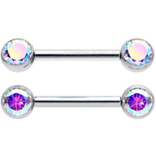 将图片加载到图库查看器，14G 1/2 Aurora CZ Gem G23 Titanium Threadless Nipple Ring Set
