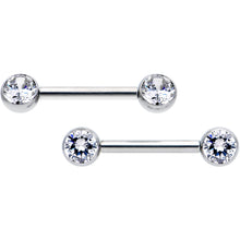 将图片加载到图库查看器，14G 1/2 Clear CZ Gem G23 Titanium Threadless Nipple Ring Set
