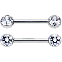 将图片加载到图库查看器，14G 1/2 Clear CZ Gem G23 Titanium Threadless Nipple Ring Set
