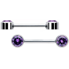 将图片加载到图库查看器，14G 9/16 Purple CZ Gem G23 Titanium Threadless Nipple Ring Set

