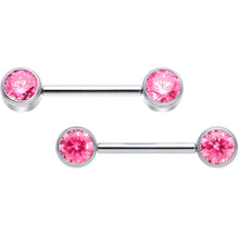 Load image into Gallery viewer, 14G 9/16 Pink CZ Gem G23 Titanium Threadless Nipple Ring Set
