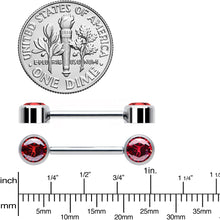 Load image into Gallery viewer, 14G 9/16 Red CZ Gem G23 Titanium Threadless Nipple Ring Set
