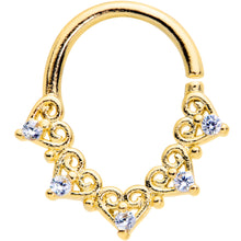 Load image into Gallery viewer, 16G 5/16 Clear CZ Gem Gold Tone Heart Filigree Closure Ring

