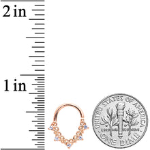 Load image into Gallery viewer, 16G 5/16 Clear CZ Gem Rose Gold Tone Heart Filigree Closure Ring
