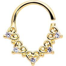 将图片加载到图库查看器，18G 5/16 Clear CZ Gem Gold Tone Heart Filigree Closure Ring
