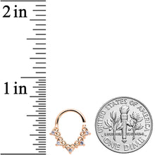 Load image into Gallery viewer, 18G 5/16 Clear CZ Gem Rose Gold Tone Heart Filigree Closure Ring
