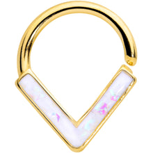Load image into Gallery viewer, 16G 5/16 White Faux Opal Gold Hue Chevron Cartilage Closure Ring
