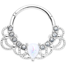 Load image into Gallery viewer, 16G 3/8 White Faux Opal Lace Lover Hinged Segment Ring
